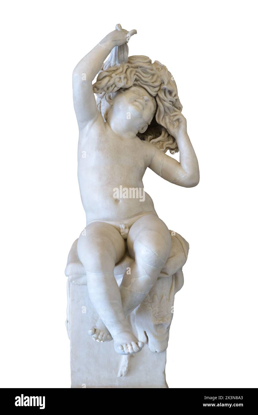 Boy with mask of Silenus, Ancient Roman, 1st century AD, marble, after a Greek work from the 2nd century BC Stock Photo