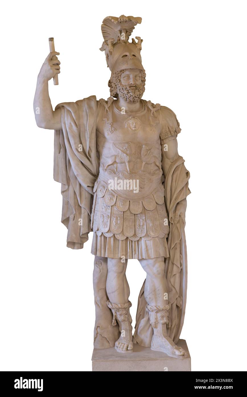 Statue of Mars from the Forum of Nerva, 2nd century AD. Based on an Augustan-era original that utilized a Hellenistic Greek model from the 4th century Stock Photo