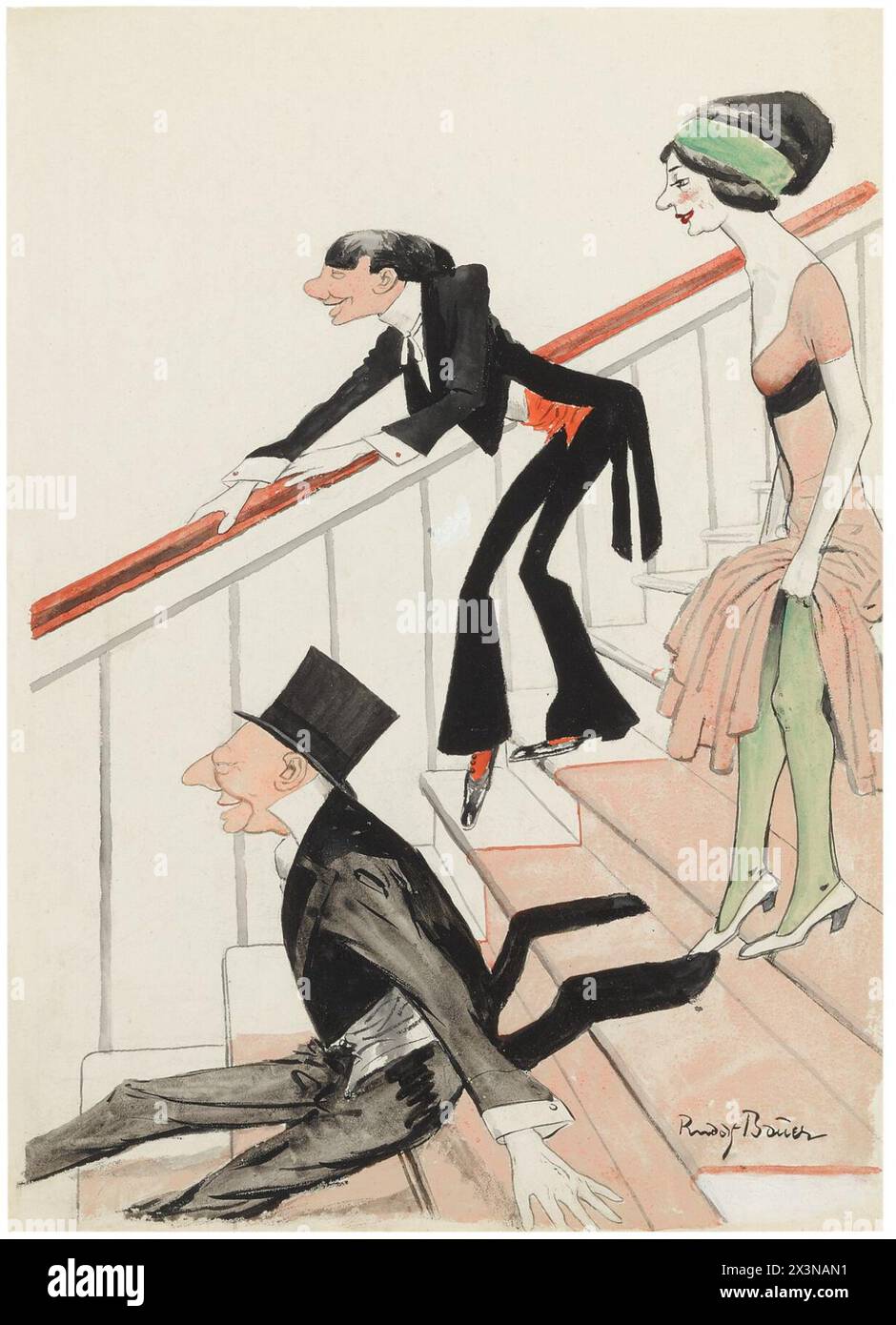 Vintage Drawing by  Rudolf Bauer Stock Photo