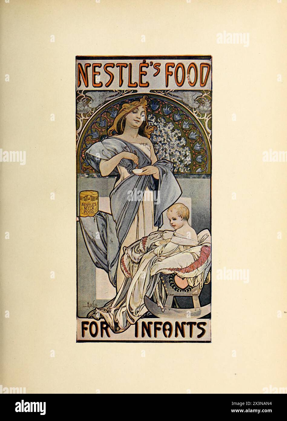 Vintage 1900 Advertising.  Nestle's Food for Infants by Mucha. Stock Photo