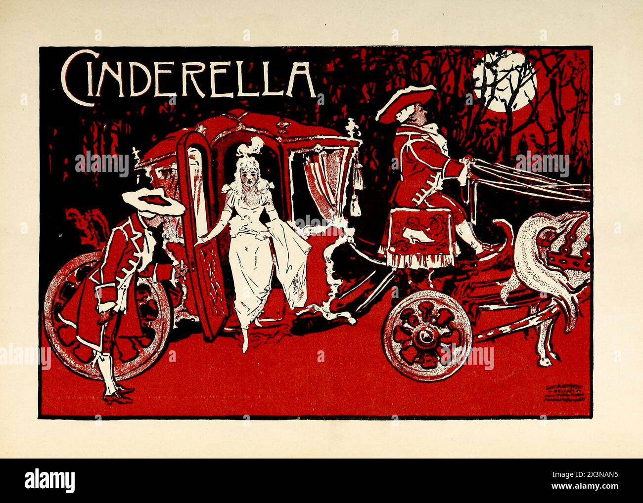 Vintage Illustration by John Hassall:   Cinderella coming out of her chariot. Published by  David Allen & Sons 1890s Stock Photo