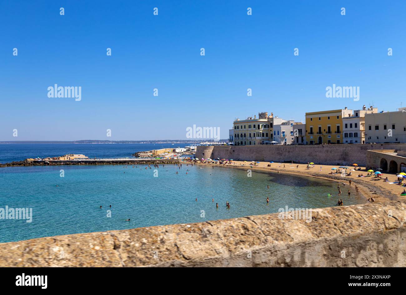 GALLIPOLI, ITALY, JULY 16, 2022 - View of the beach of Gallipoli, province of Lecce, Puglia, Italy Stock Photo