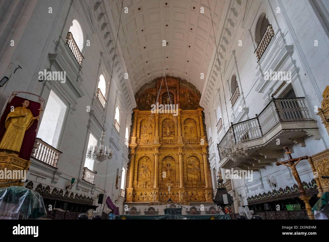 Old Goa, India - February 2, 2024: Interior of the Cathedral of Saint Catherine, known as Se Cathedral in Old Goa, India. Stock Photo