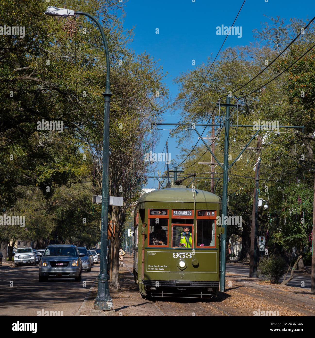 Garden District, New Orleans, Louisiana.  St. Charles Streetcar. Stock Photo