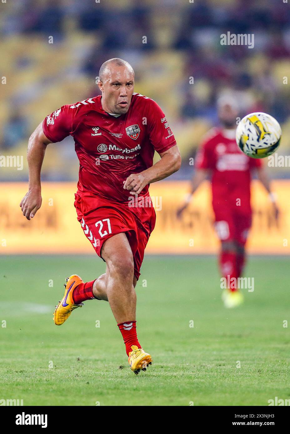 Kuala Lumpur, Malaysia. 27th Apr, 2024. Mikael Silvestre of Manchester Reds seen in action during the 'Battle of the Reds 2024' match between Manchester United and Liverpool legends at National Stadium Bukit Jalil. Final score; Liverpool Reds 4:2 Manchester Reds. Credit: SOPA Images Limited/Alamy Live News Stock Photo