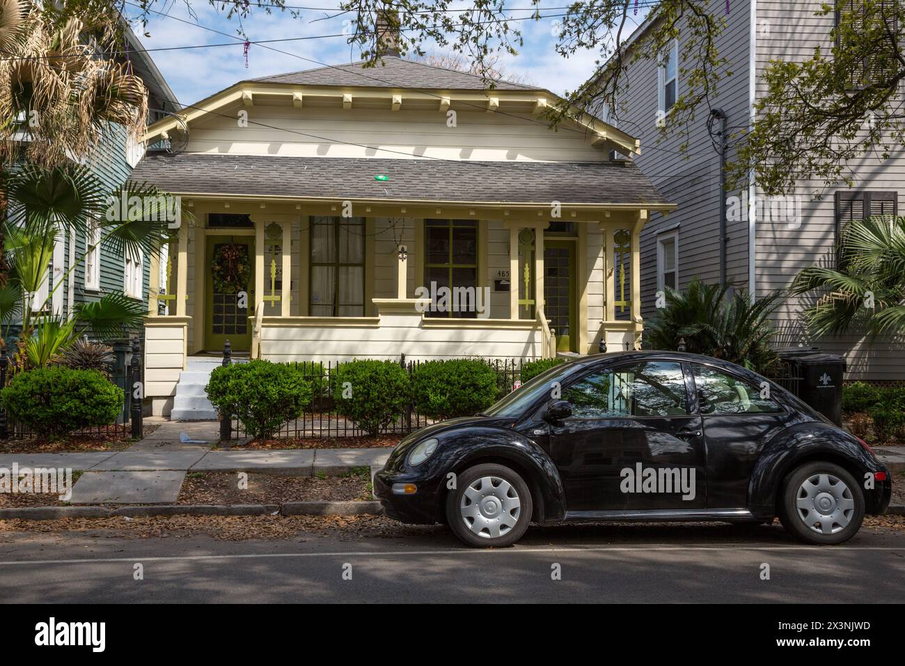 New Orleans, Louisiana. Duplex Shotgun-style House in the Uptown District. Stock Photo