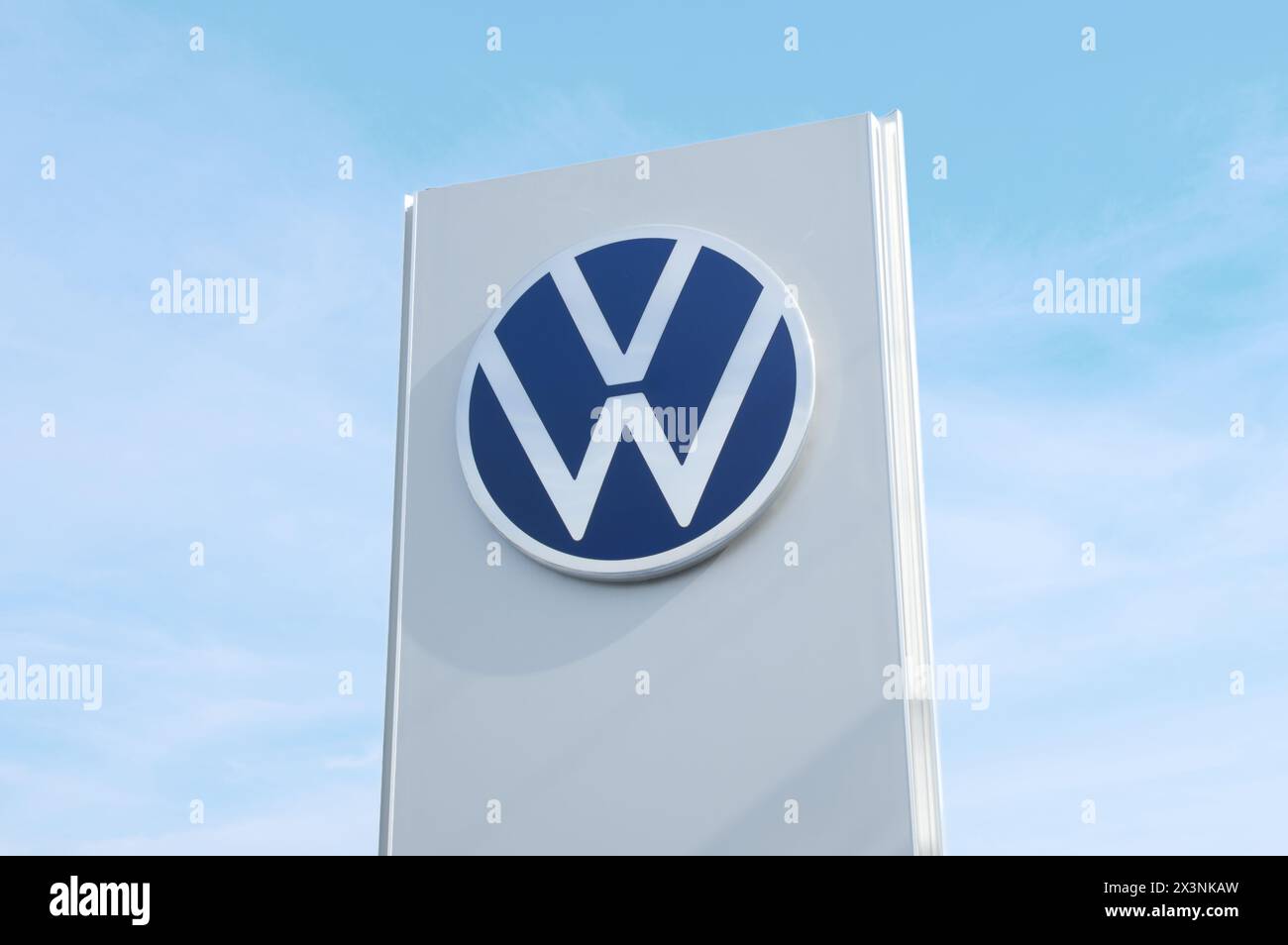 OCALA, FLORIDA April 28, 2024 VW Volkswagen logo sign at a car