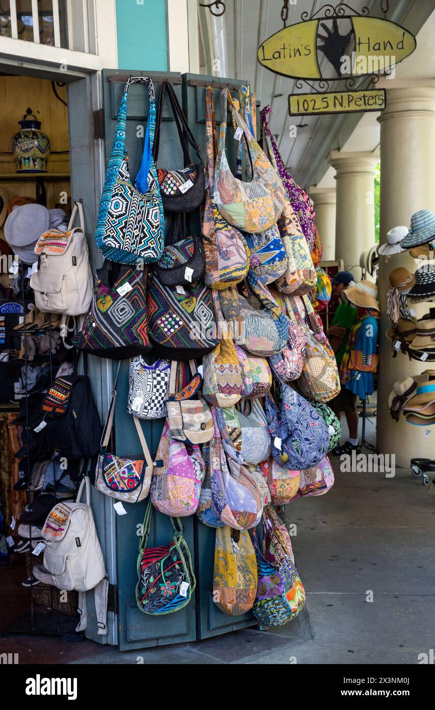 New Orleans, Louisiana. French Quarter, Purses and Handbags for Sale in the French Market. Stock Photo
