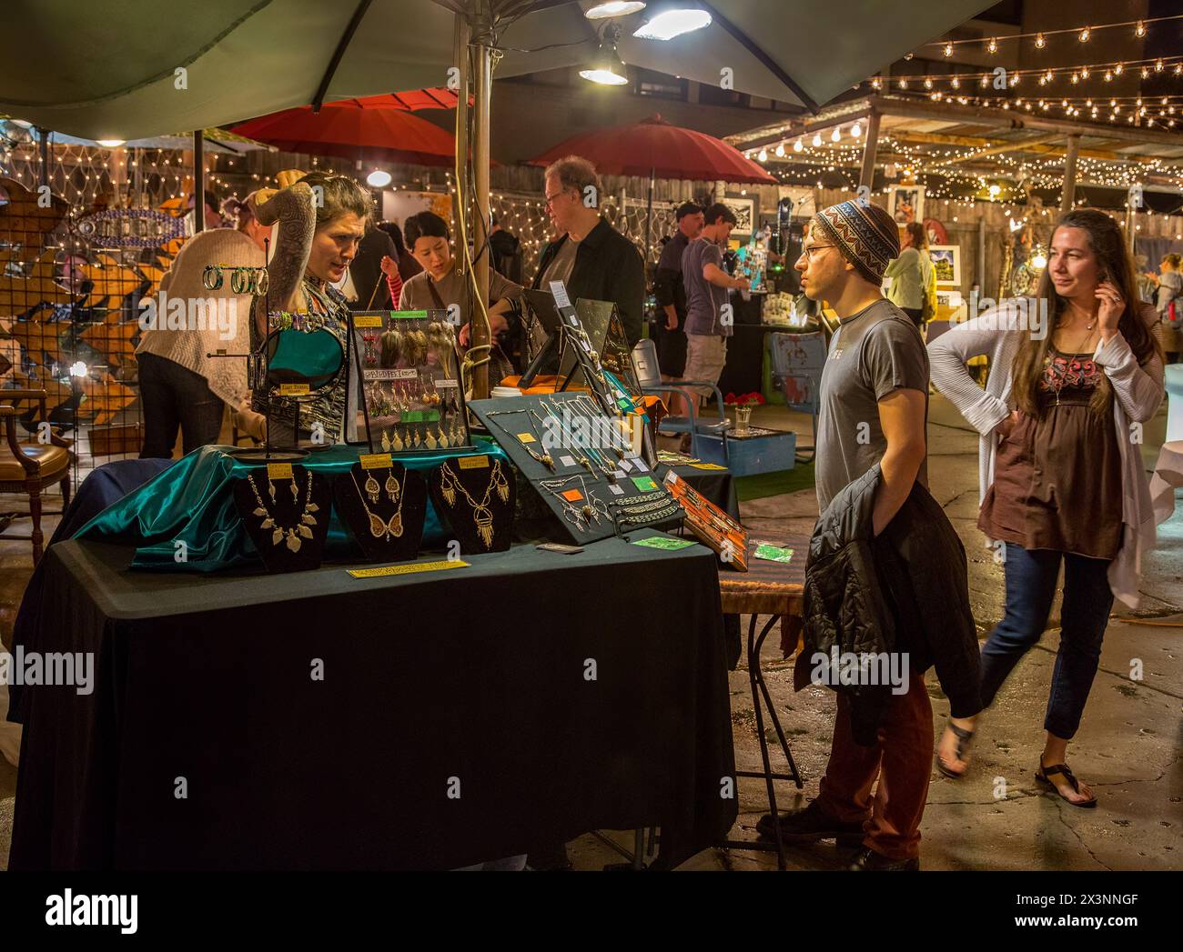 New Orleans, Louisiana. French Quarter, Frenchmen's Art  Market at Night. Stock Photo