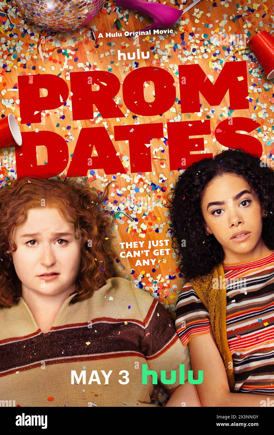 Prom Dates (2024) directed by Kim O. Nguyen and starring Patty Guggenheim, John Michael Higgins and Chelsea Handler. Jess and Hannah, at 13 years old made a pact to have the perfect prom, only 24 hours before the big event, everything is ruined when they break up with their dates. Now they have one night to find new dates and make the fantasy comes true. US one sheet poster.***EDITORIAL USE ONLY*** Credit: BFA / Hulu Stock Photo