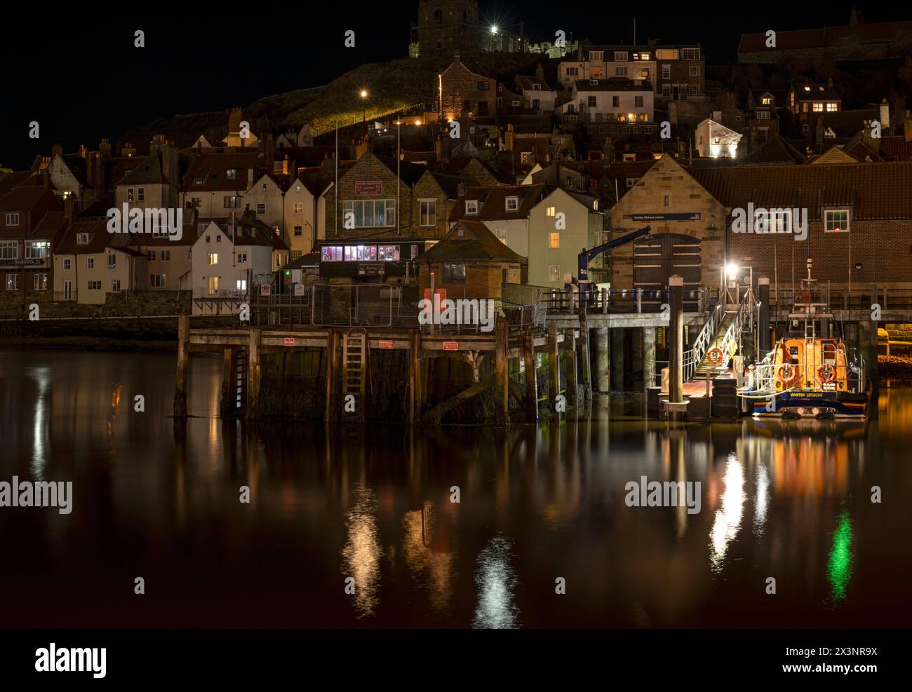 Whitby harbour reflections. Stock Photo