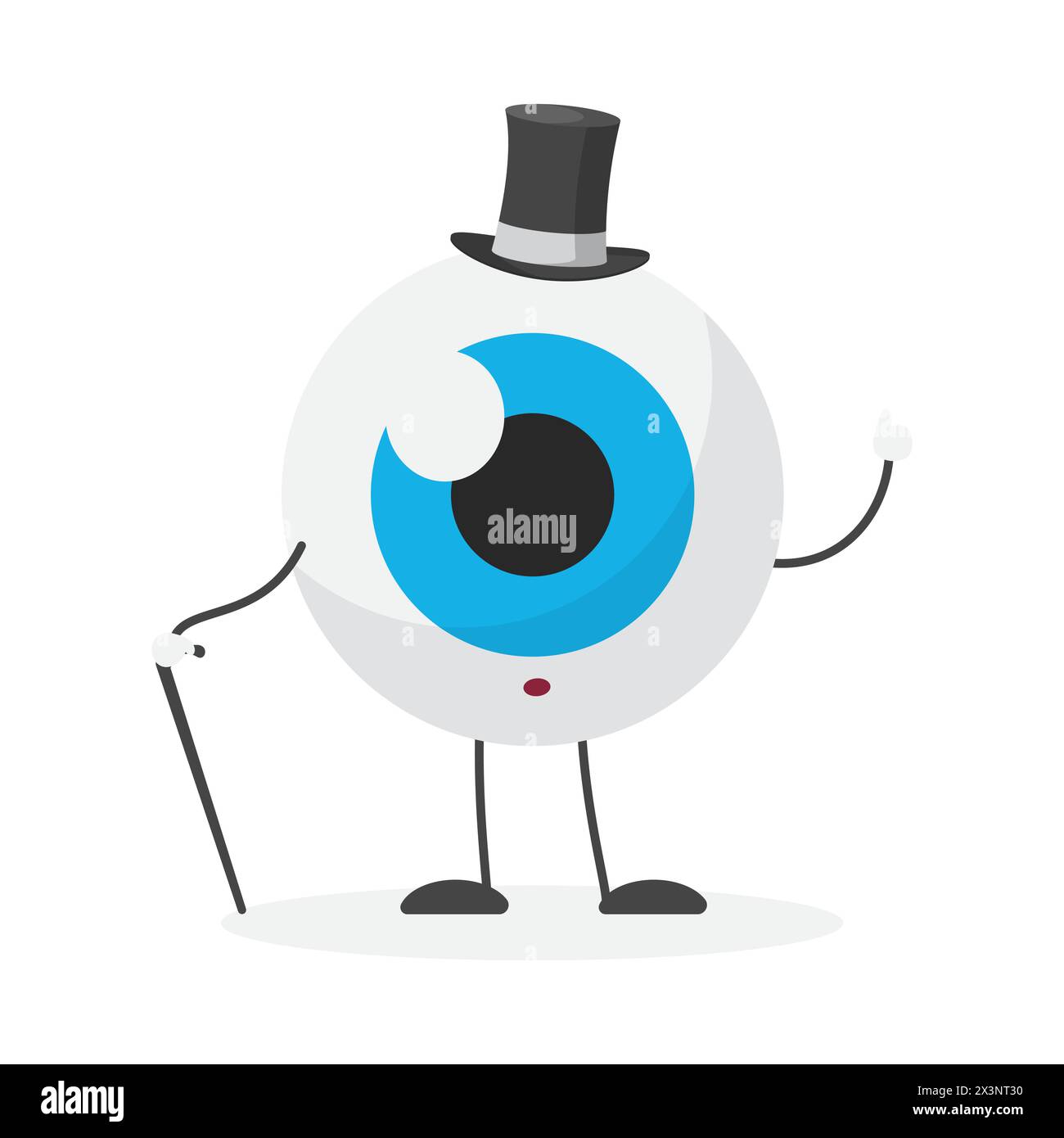 Elegant funny eyeball character standing with gentlemans bowler hat and cane vector illustration Stock Vector