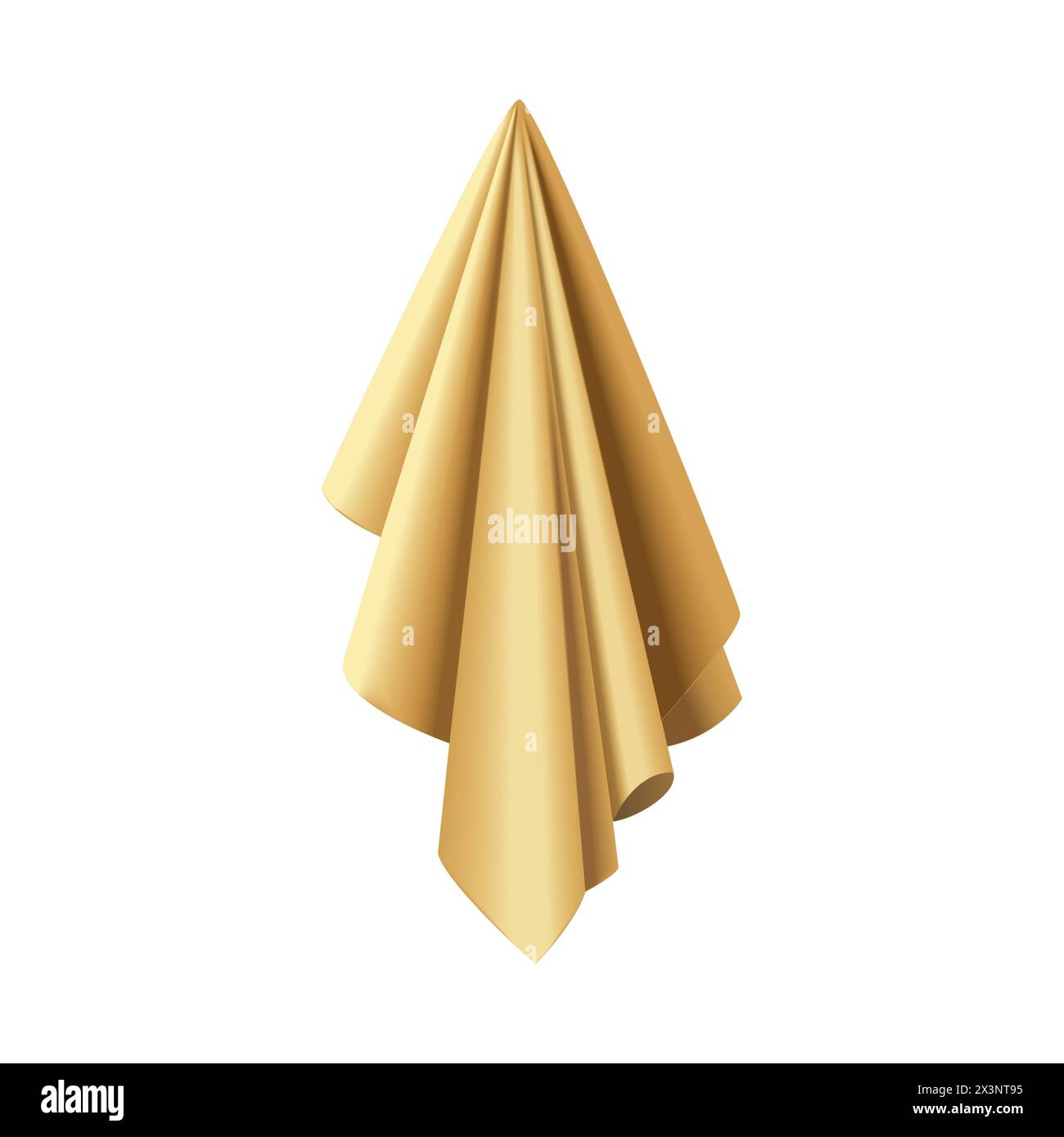 Gold fabric of 3D realistic silk curtain or cover hanging with satin