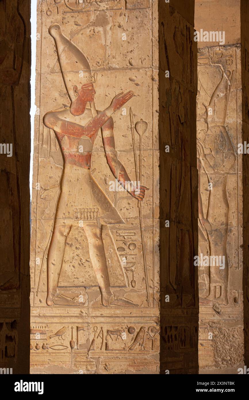 A relief depicting the Egyptian pharao Seti I at the entrance of the ...