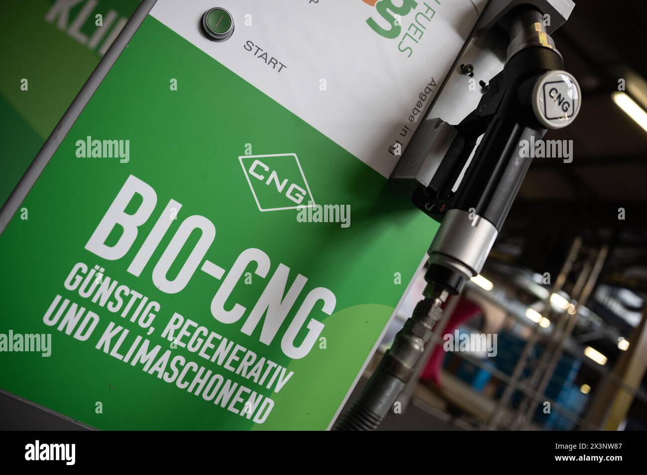 Berlin, Germany. 28th Apr, 2024. View of a CNG pump at the FDP federal party conference in Berlin. Credit: Hannes P. Albert/dpa/Alamy Live News Stock Photo