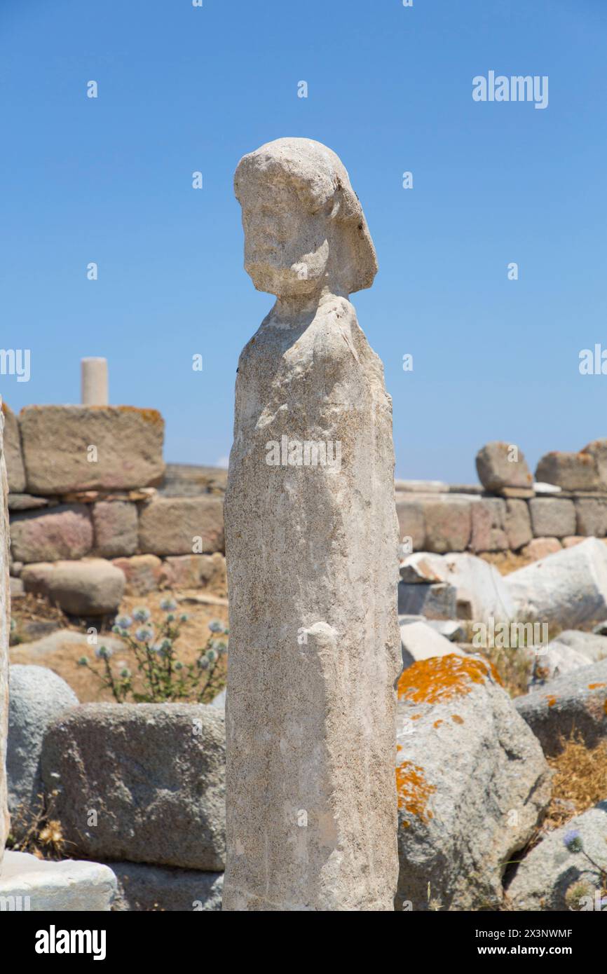 Marble Statue Along the Sacred Way, Delos Island, UNESCO World Heritage Site, Cyclades Group, Greece Stock Photo