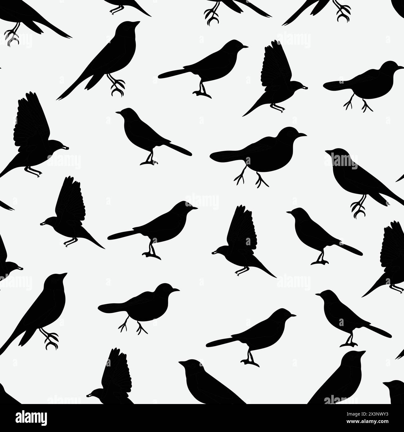 An elegant seamless pattern of black birds on a white background