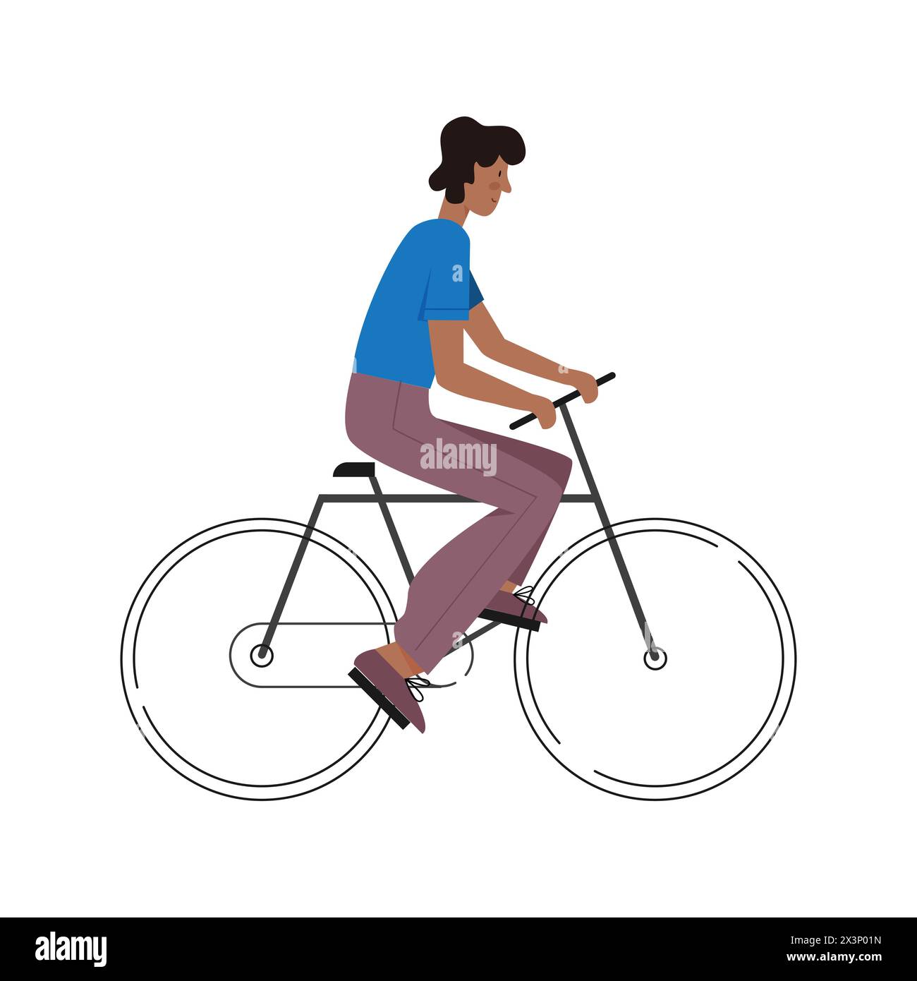 Man riding bike, side view of cycling motion of young person vector