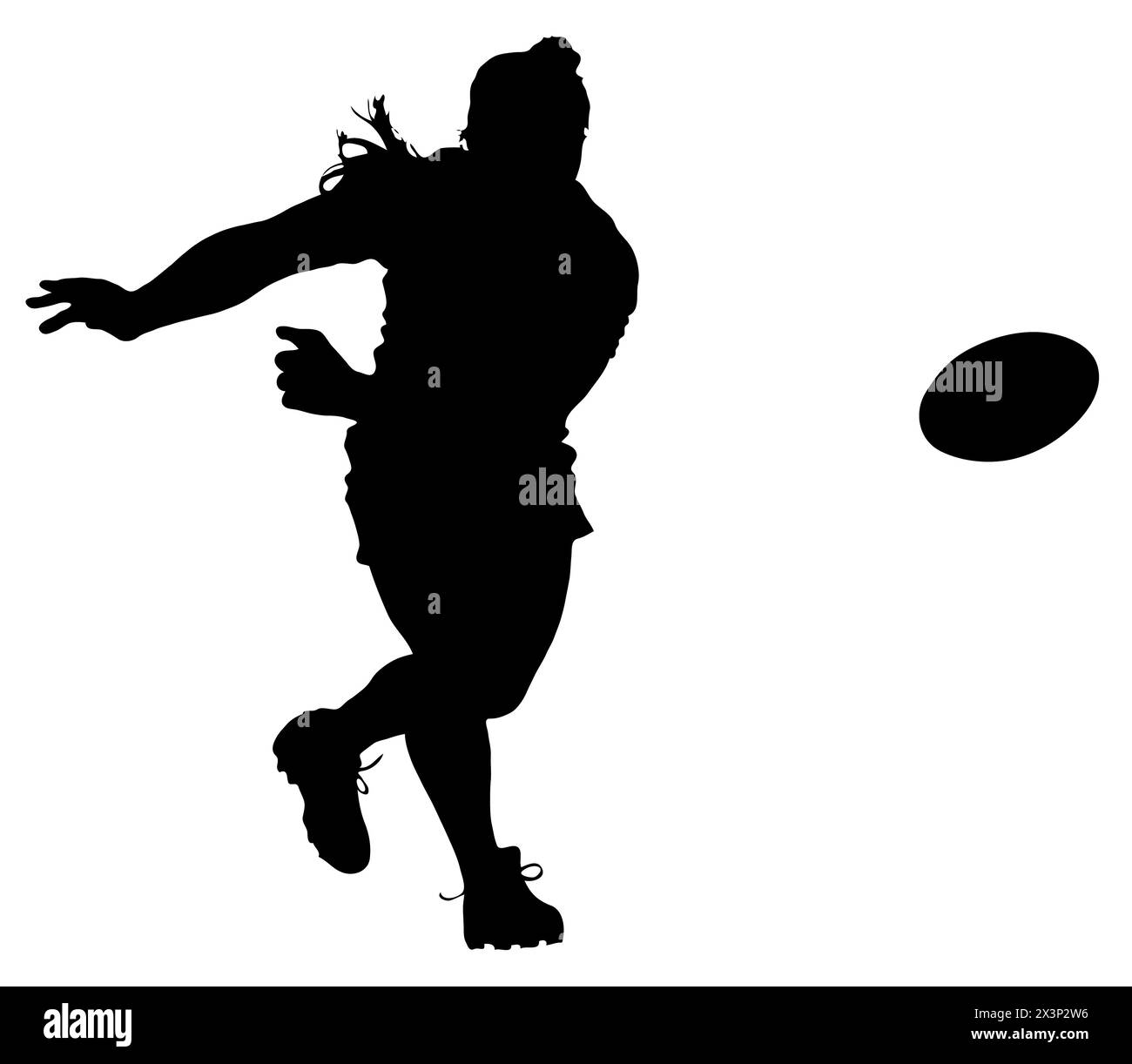 Sport Silhouette – Woman or Female Rugby Player Scrumhalf Making Running Pass Stock Vector