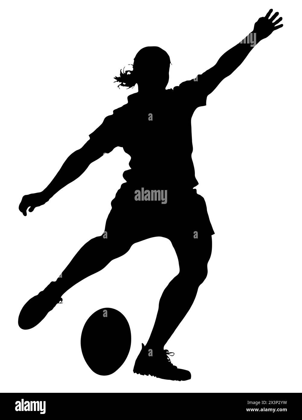 Detailed Sport Silhouette - Woman or Female Rugby Player Kicker Stock Vector