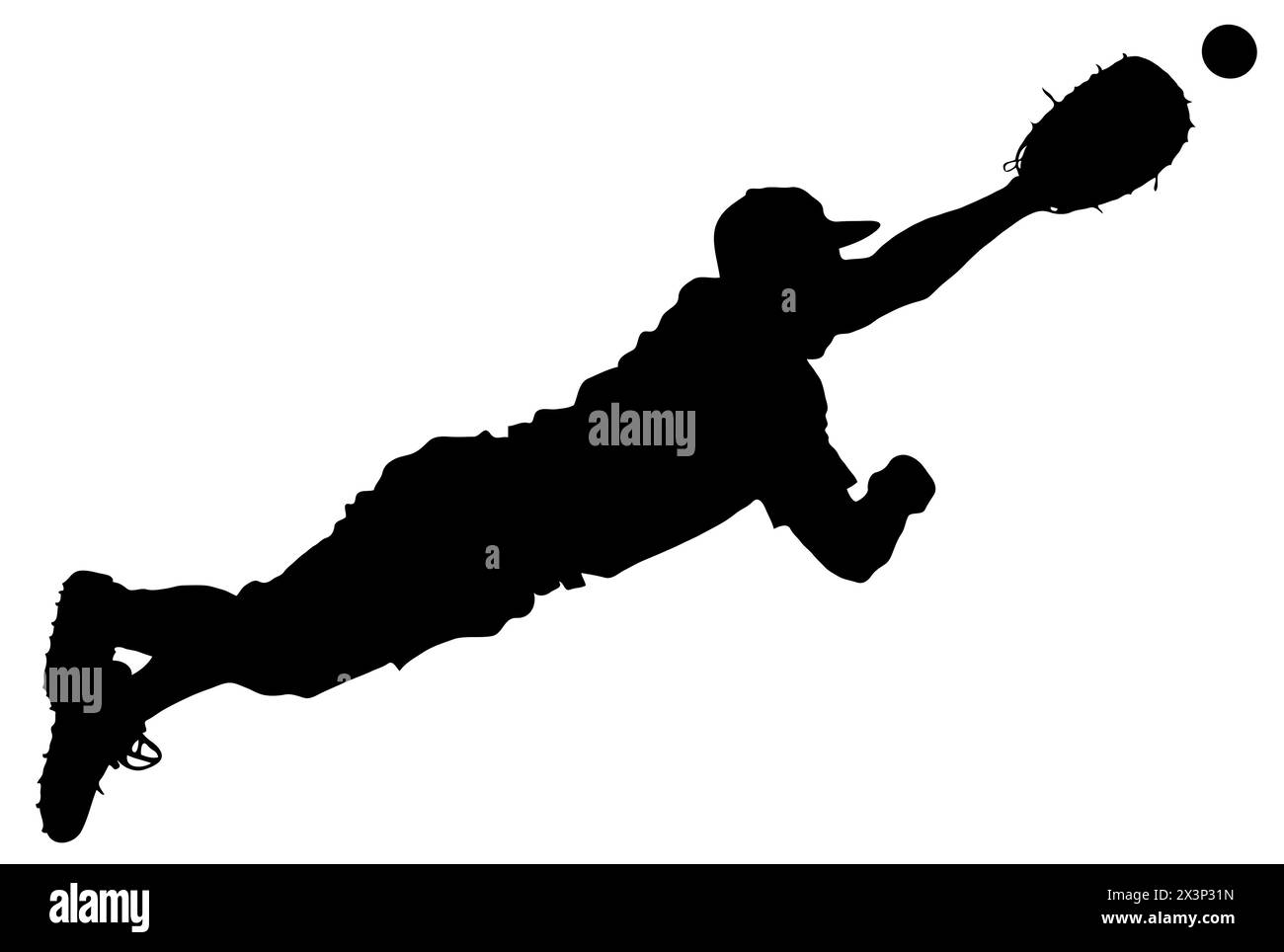 Detailed Sport Silhouette – Male or Man Baseball Diving Fielder V2 Refined Stock Vector