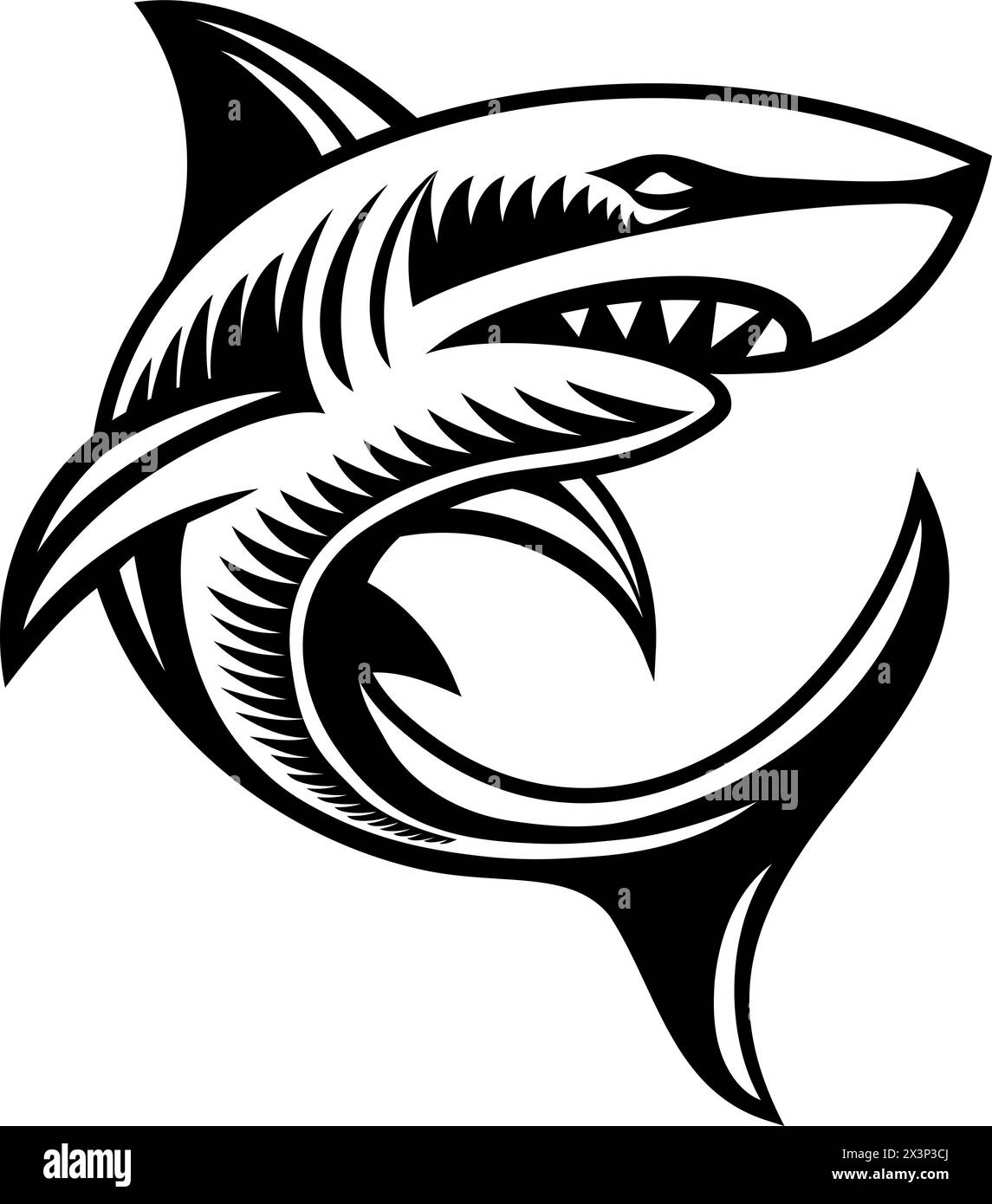 Shark Animal Woodcut Vintage Style Icon Mascot Stock Vector