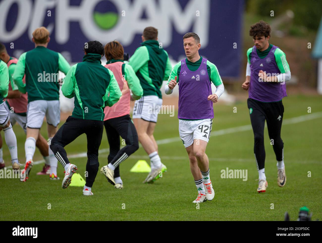 Dens Park, Dundee, UK. 28th Apr, 2024. Scottish Premiership Football, Dundee versus Celtic; Callum McGregor of Celtic leads the Celtic warm up Credit: Action Plus Sports/Alamy Live News Stock Photo