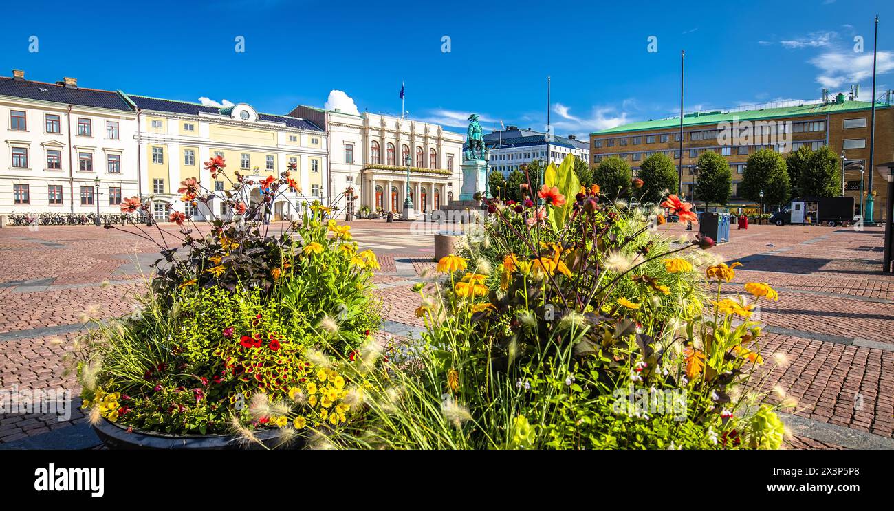 Gustav Adolfs square in Gothenburg scenic colorful panoramic view, Vastra Gotaland County of Sweden Stock Photo