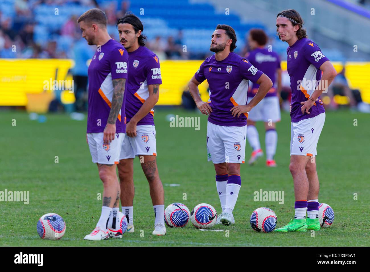 Sydney, Australia. 28th Apr, 2024. Perth Glory players warm up before the A-League Men Rd26 match between Sydney FC and Perth Glory at Allianz Stadium on April 28, 2024 in Sydney, Australia Credit: IOIO IMAGES/Alamy Live News Stock Photo