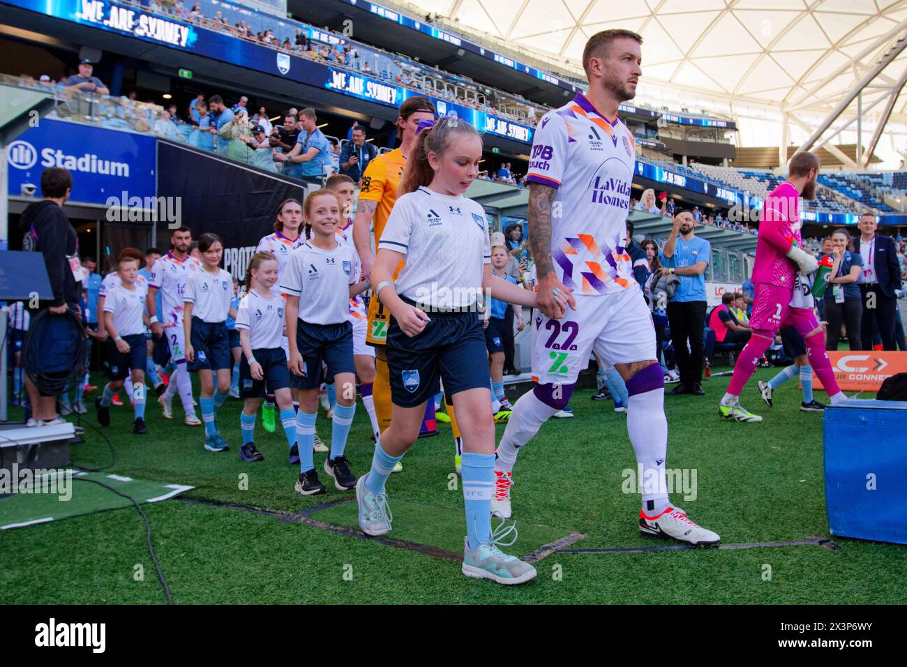 Sydney, Australia. 28th Apr, 2024. Adam Taggart of Perth Glory leads his team onto the pitch before the A-League Men Rd26 match between Sydney FC and Perth Glory at Allianz Stadium on April 28, 2024 in Sydney, Australia Credit: IOIO IMAGES/Alamy Live News Stock Photo