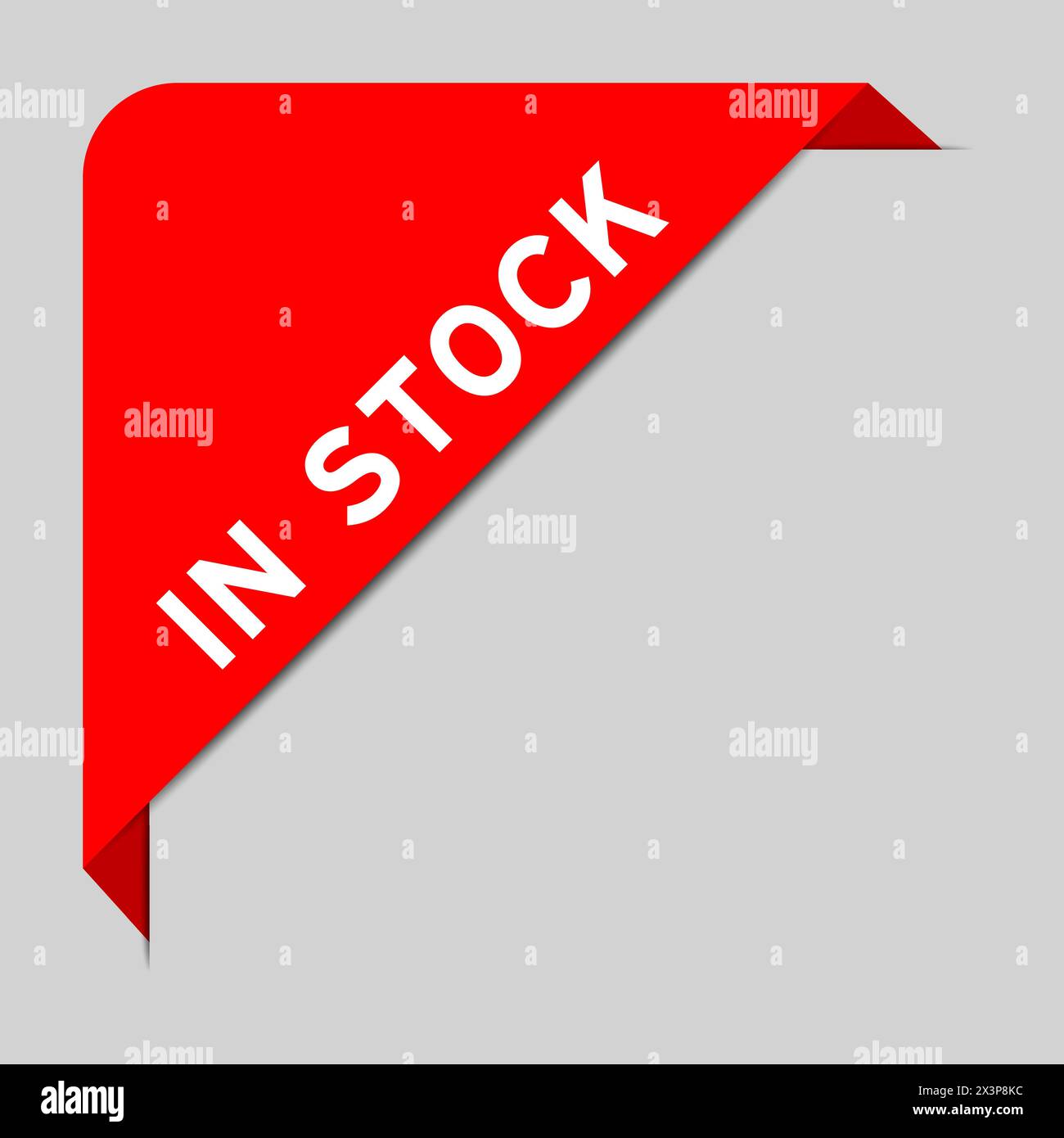 Red color of corner label banner with word in stock on gray background Stock Vector
