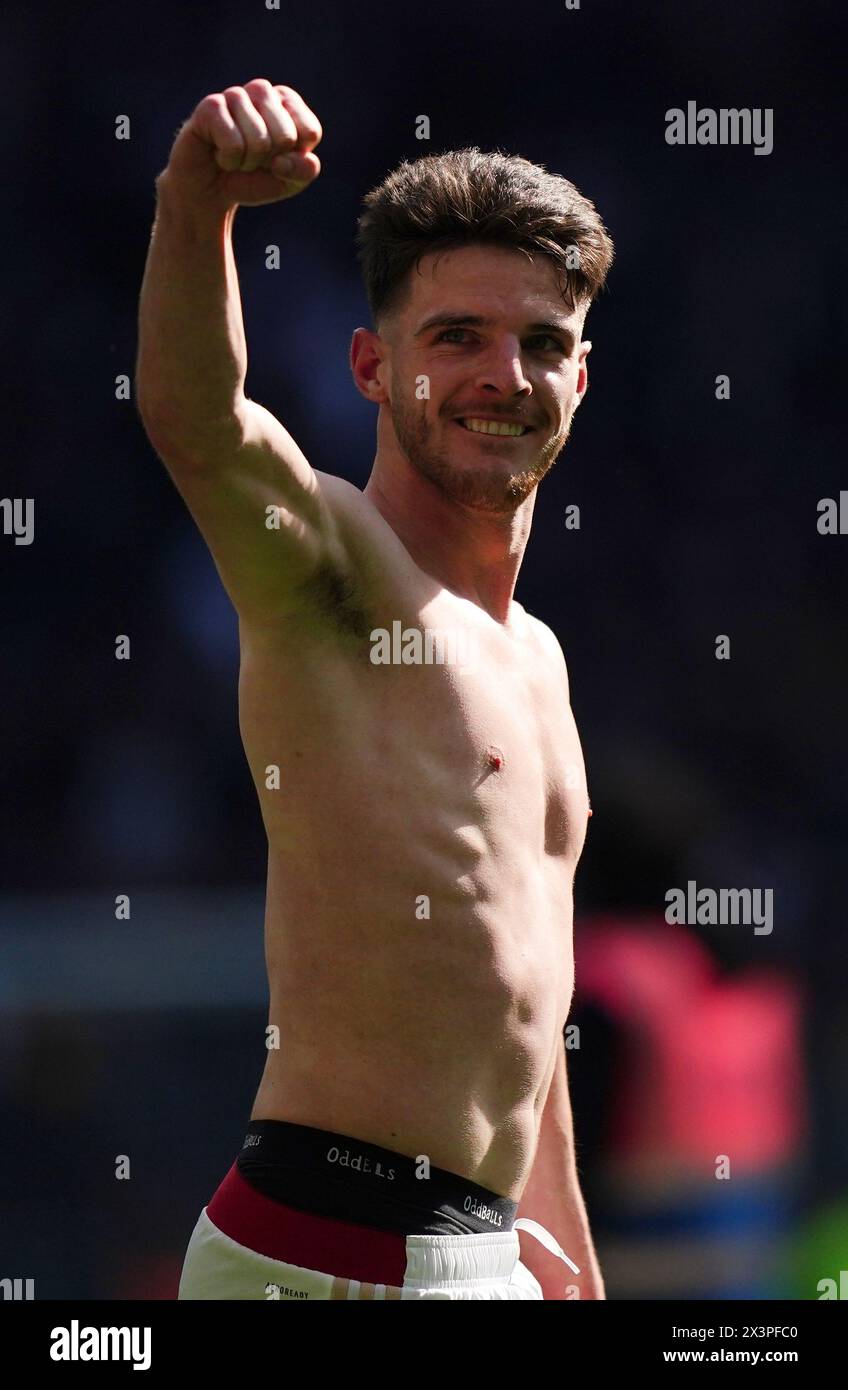 Arsenal's Declan Rice celebrates after the Premier League match at the ...