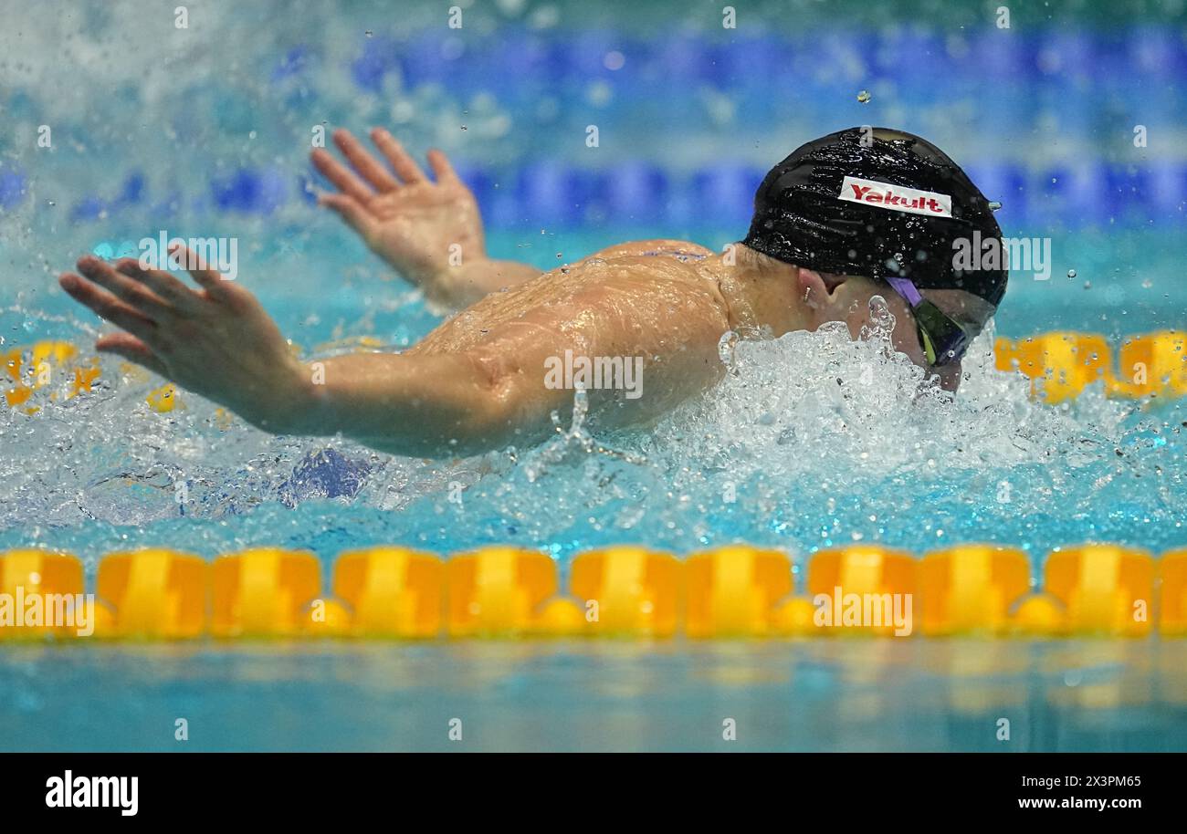 Berlin, Germany. 28th Apr, 2024. Swimming: German Championships, Decisions: Angelina Köhler 50 m butterfly. Credit: Michael Kappeler/dpa/Alamy Live News Stock Photo