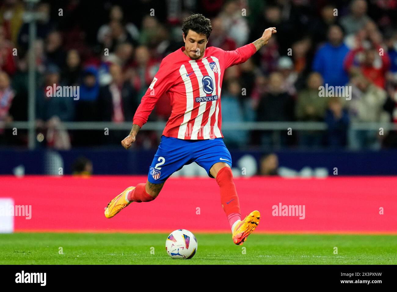 Madrid, Spain. 27th Apr, 2024. Jose Gimenez of Atletico de Madrid during the La Liga match between Atletico de Madrid and Athletic Club played at Civitas Metropolitano Stadium on April 27 in Madrid, Spain. (Photo by Cesar Cebolla/PRESSINPHOTO) Credit: PRESSINPHOTO SPORTS AGENCY/Alamy Live News Stock Photo