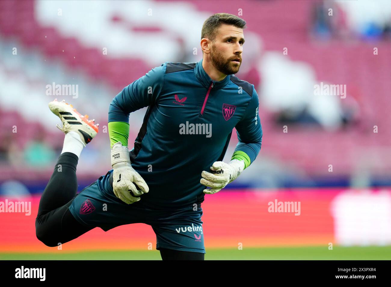 Madrid, Spain. 27th Apr, 2024. Unai Simon of Athletic Club during the La Liga match between Atletico de Madrid and Athletic Club played at Civitas Metropolitano Stadium on April 27 in Madrid, Spain. (Photo by Cesar Cebolla/PRESSINPHOTO) Credit: PRESSINPHOTO SPORTS AGENCY/Alamy Live News Stock Photo