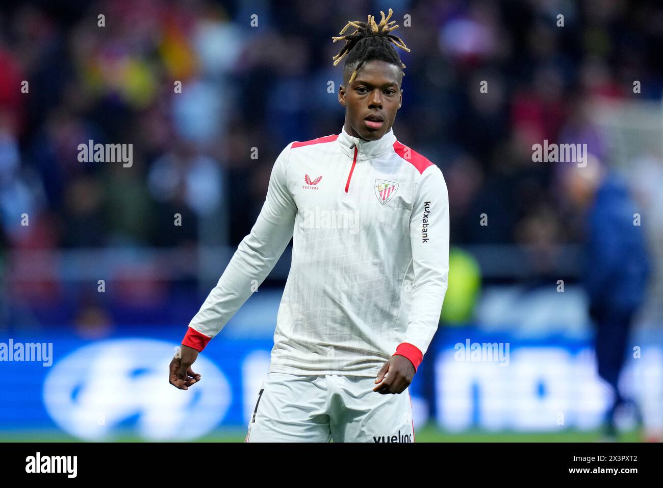 Madrid, Spain. 27th Apr, 2024. Nico Williams of Athletic Club during the La Liga match between Atletico de Madrid and Athletic Club played at Civitas Metropolitano Stadium on April 27 in Madrid, Spain. (Photo by Cesar Cebolla/PRESSINPHOTO) Credit: PRESSINPHOTO SPORTS AGENCY/Alamy Live News Stock Photo