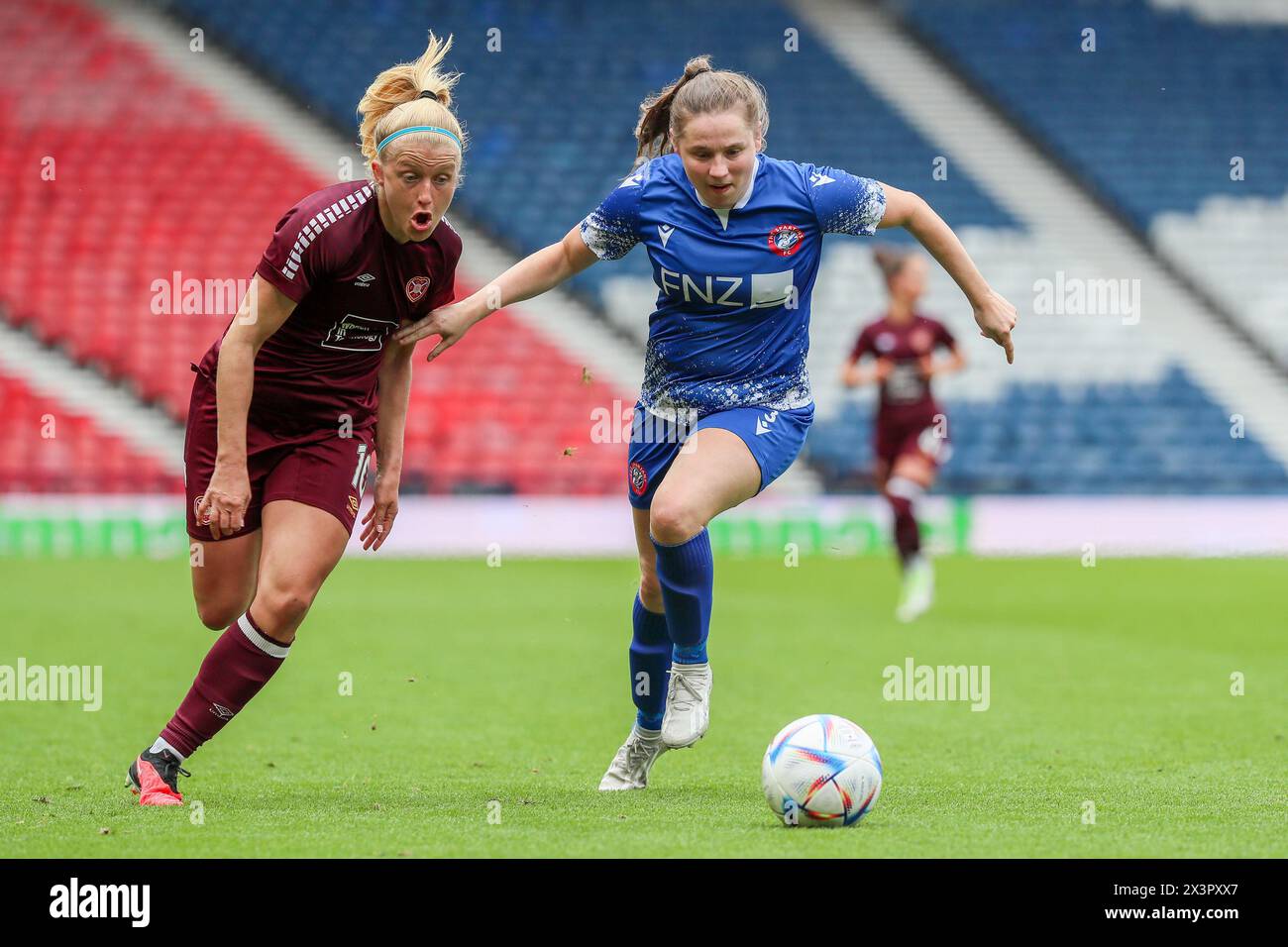 Glasgow, UK. 28th Apr, 2024. Spartans play Heart of Midlothian at Hampden park, Glasgow, Scotland, UK in the semi-final of the Women's Scottish Cup. The winner of this match will play Rangers in the final on Saturday 25 May at Hampden Park. Credit: Findlay/Alamy Live News Stock Photo