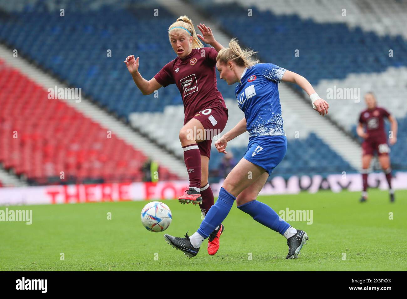Glasgow, UK. 28th Apr, 2024. Spartans play Heart of Midlothian at Hampden park, Glasgow, Scotland, UK in the semi-final of the Women's Scottish Cup. The winner of this match will play Rangers in the final on Saturday 25 May at Hampden Park. Credit: Findlay/Alamy Live News Stock Photo