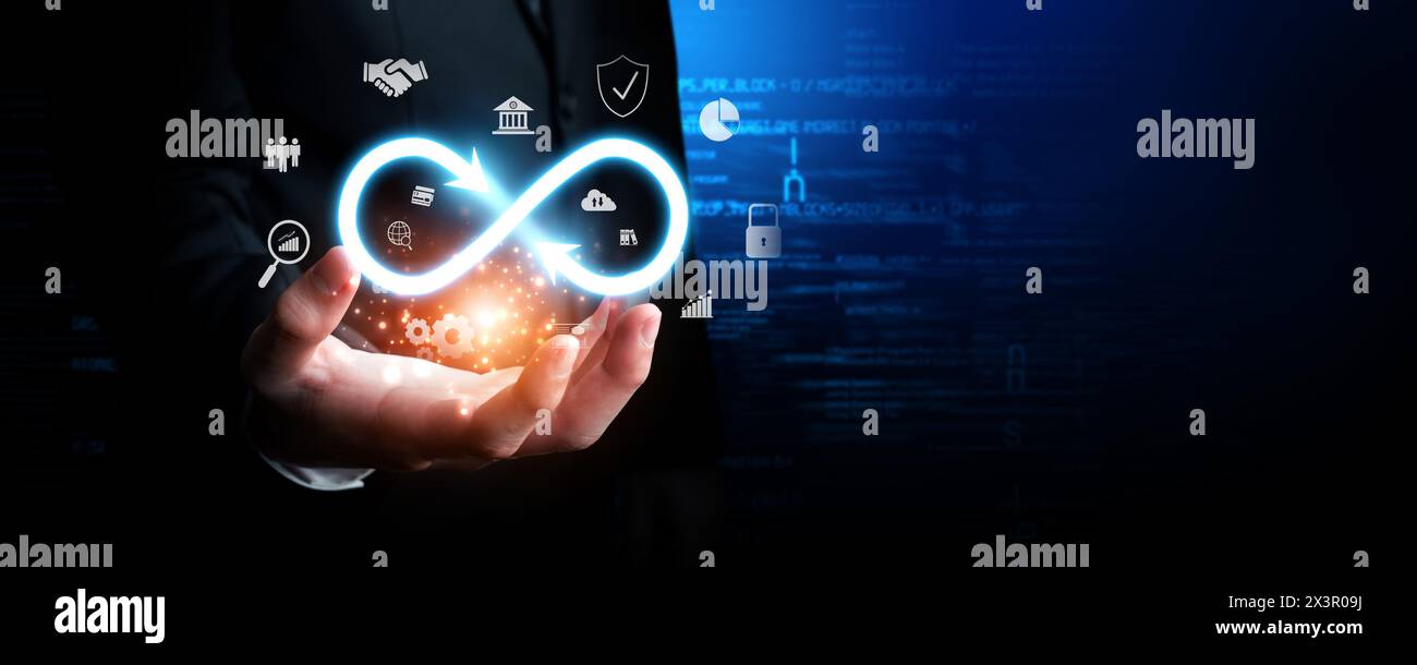 Business person embrace infinite possibilities and essence of infinity ...