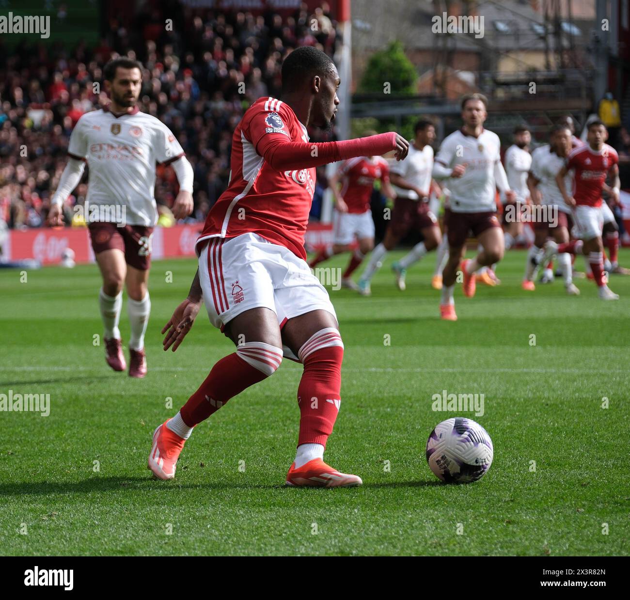 The City Ground, Nottingham, UK. 28th Apr, 2024. Premier League Football, Nottingham Forest versus Manchester City; Callum Hudson Odoi of Nottingham Forest turns with the ball Credit: Action Plus Sports/Alamy Live News Stock Photo