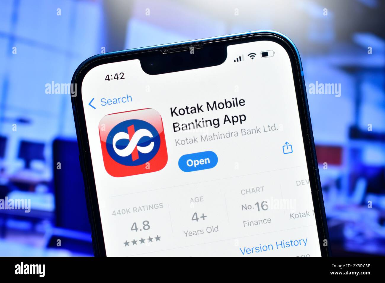 New Delhi, India 28 April 2024 :- Kotak mobile banking application on smartphone, kotak mahindra bank app Stock Photo