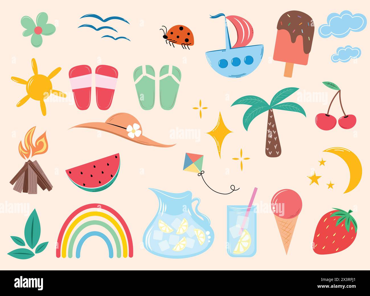 Set of summer elements. Summertime vector set Stock Vector Image & Art ...