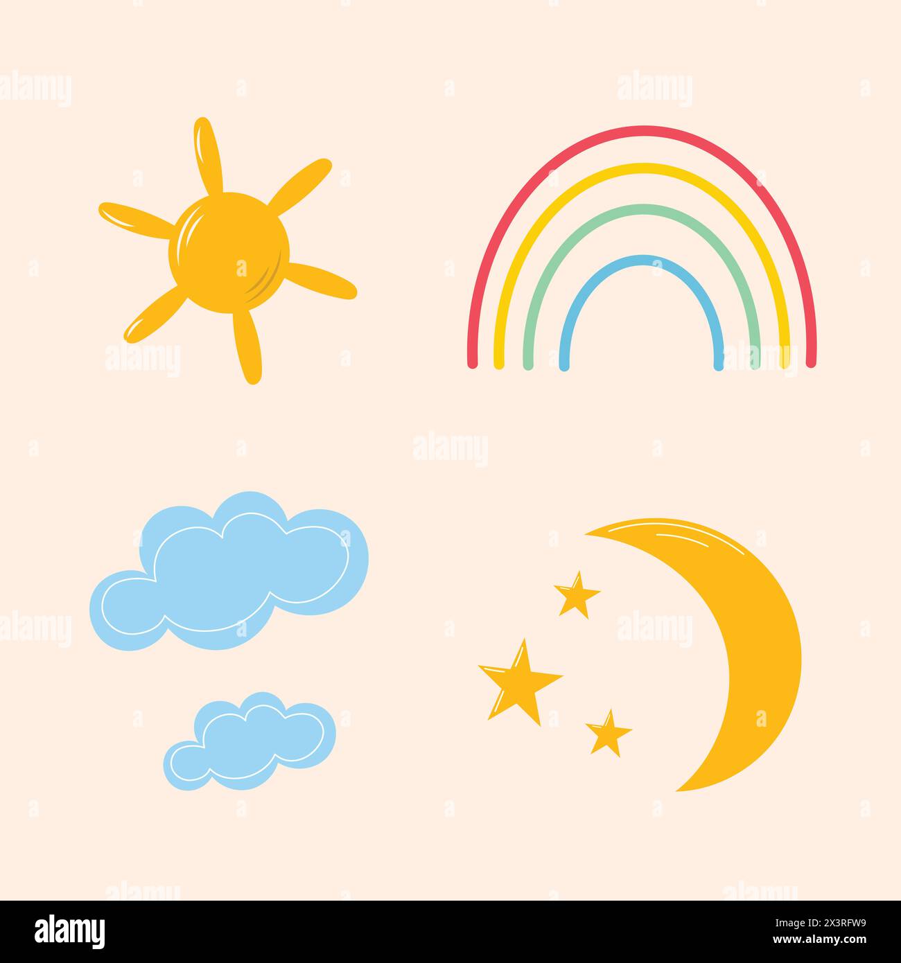 Cute set of cartoon sun and rainbow Stock Vector Image & Art - Alamy