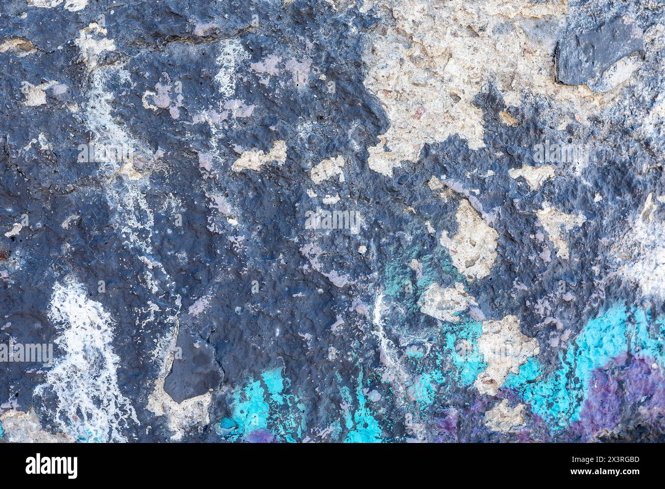 Old dark blue fallen plaster wall, texture for background. Stock Photo