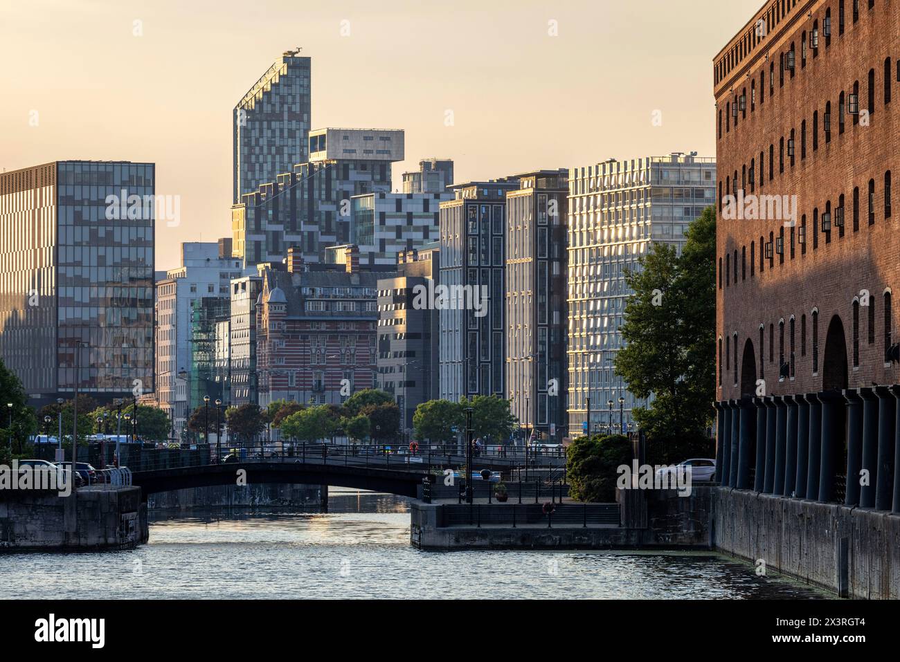 The Waterfront docks and modern buildings in Liverpool Stock Photo