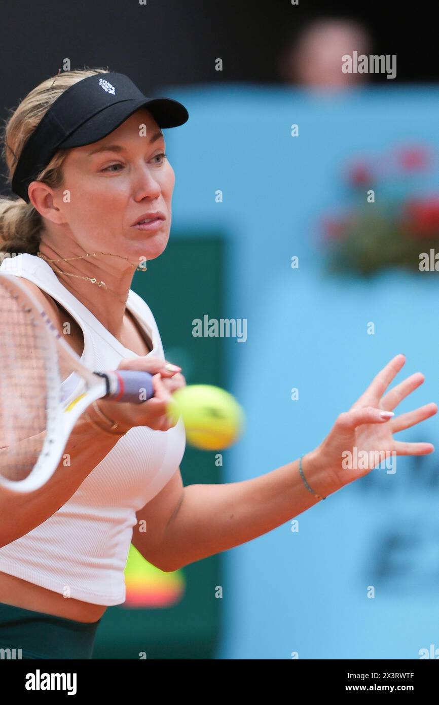 Madrid, Spain. 28th Apr, 2024. US Danielle Collins during the third round of the 2024 WTA Tour Madrid Open tournament tennis match against Jacqueline Cristian at Caja Magica in Madrid on April 28, 2024 Spain (Photo by Oscar Gonzalez/Sipa USA) Credit: Sipa USA/Alamy Live News Stock Photo