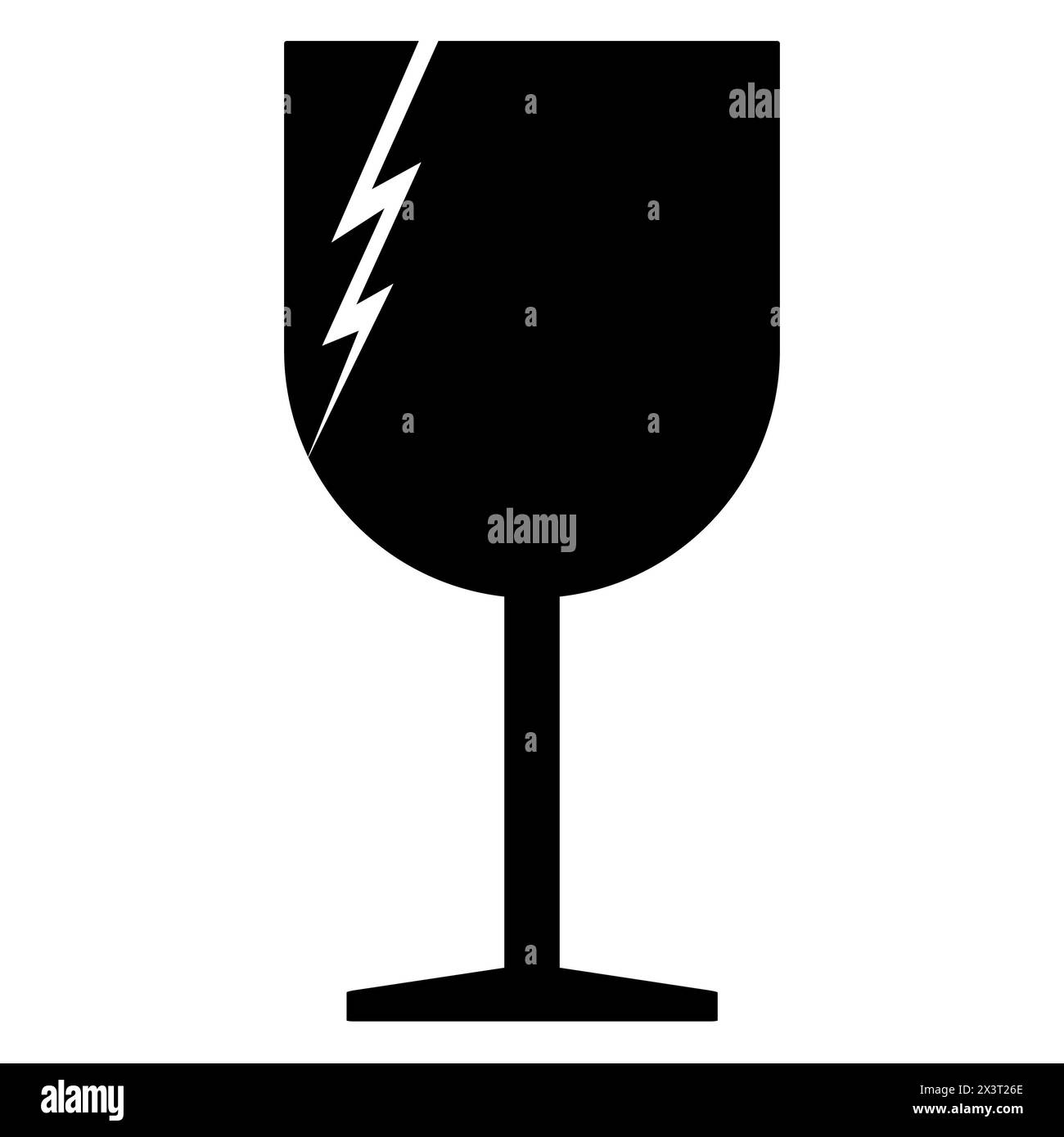 Minimalistic illustration of a black and white isolated broken wine glass silhouette, symbolizing loss and fragility. Fragile thing. Stock Photo