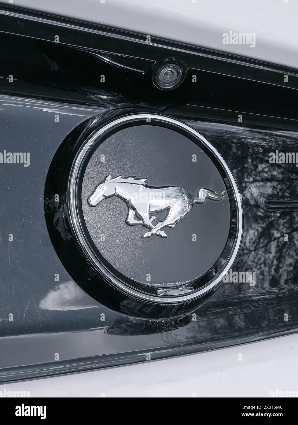 Ford Mustang Car Badge.  Classic horse galloping logo for a sports or muscle car Stock Photo