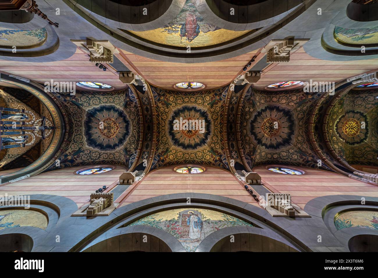 Krakow, Poland, March 25, 2024 - Decorated ceiling of the Basilica of the Sacred Heart of Jesus Stock Photo