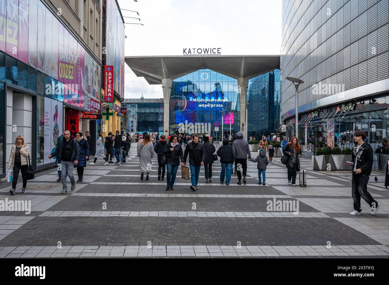 Katowice, Silesian, Poland, March 24, 2024 - The Katowice gallery shopping mall and railway station Stock Photo